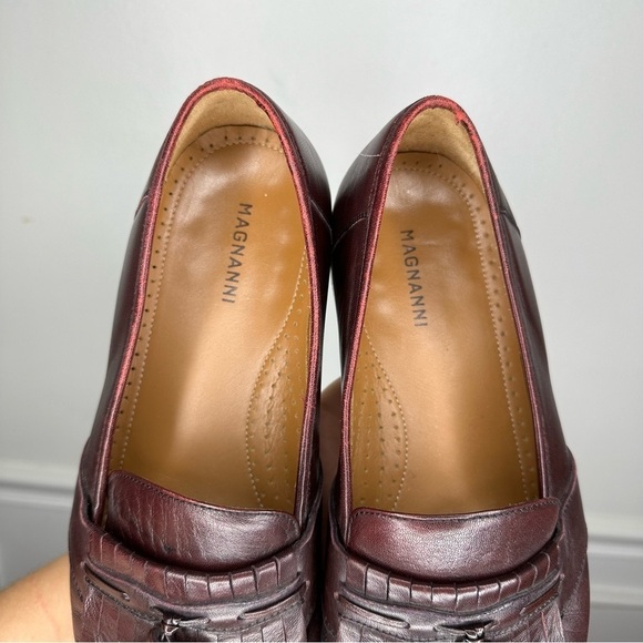 Magnanni Maroon Leather Slip On Tassel Loafers Mens 9 WIDE main image 7